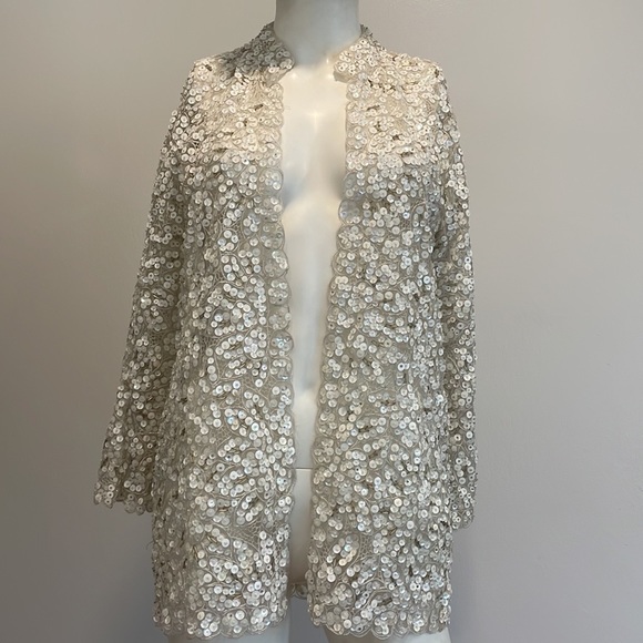 Vintage Full White Sequined Jacket SzSM - Picture 2 of 14